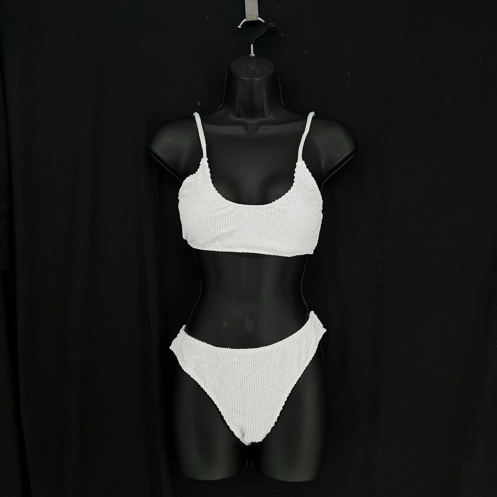 SHEIN 2 Pieces‎ Bikini Swimsuit Size M White High Waisted Adjustable Straps Pads